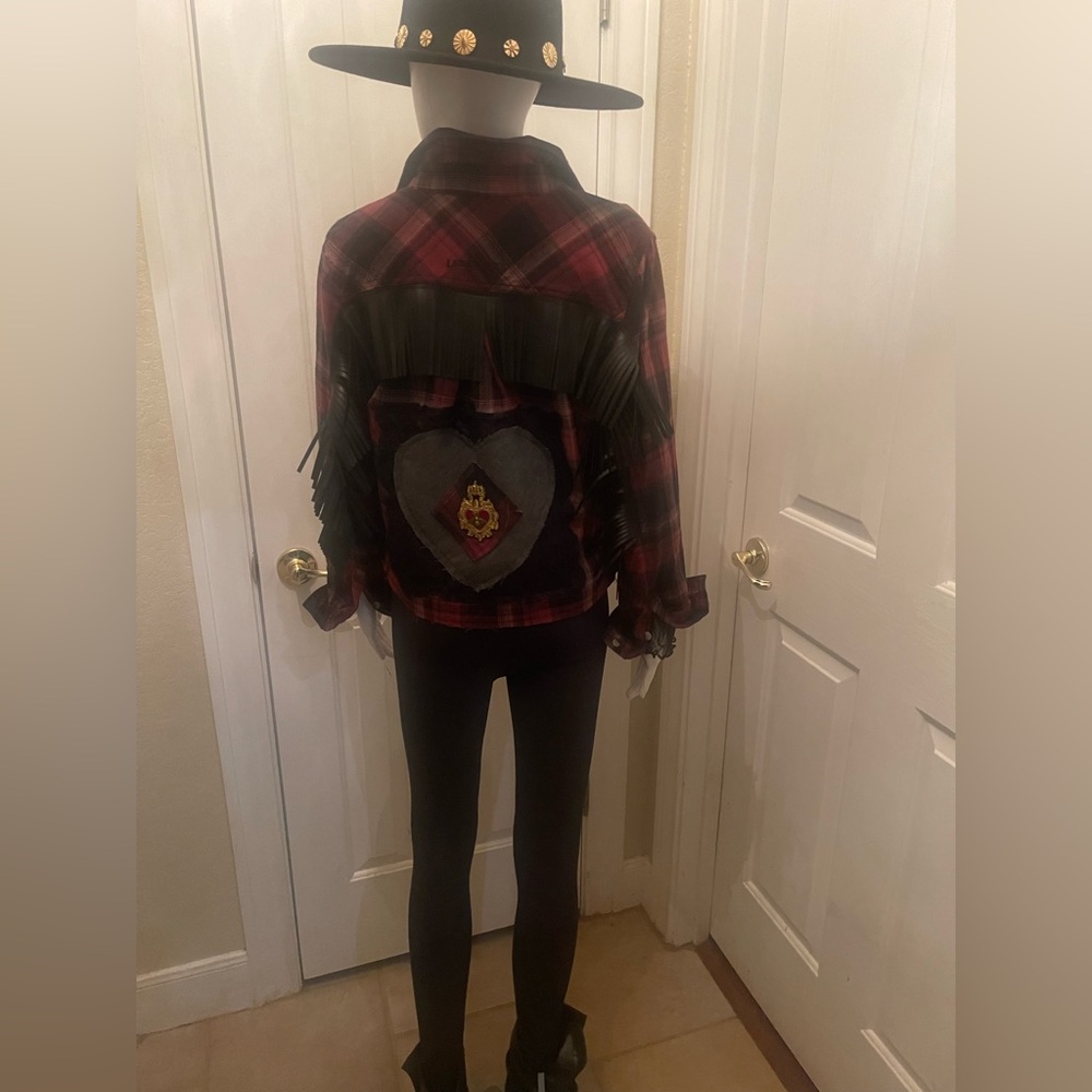 One of a kind custom upcycled plaid jacket (includes NWT Free People brooch) - Picture 10 of 16